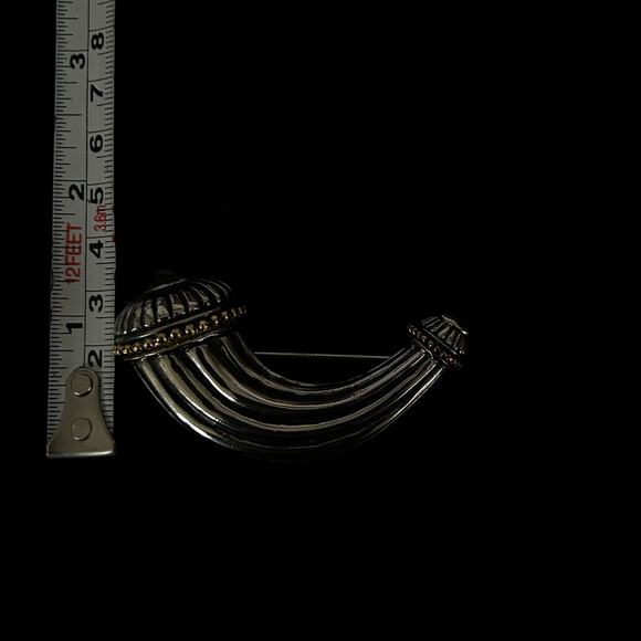 Vintage Cornucopia Style Silver Tone Brooch w/ Gold and Black Enamel Highlights - Picture 3 of 6
